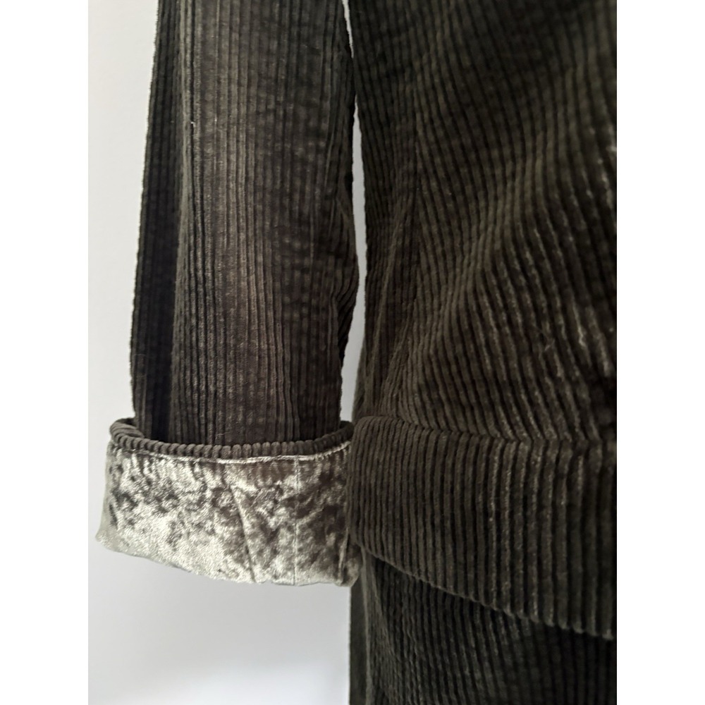 J. Jill Wide Wale Corduroy Jacket Velvet Trim Large Petite Green Barn Chore Coat - Picture 2 of 12